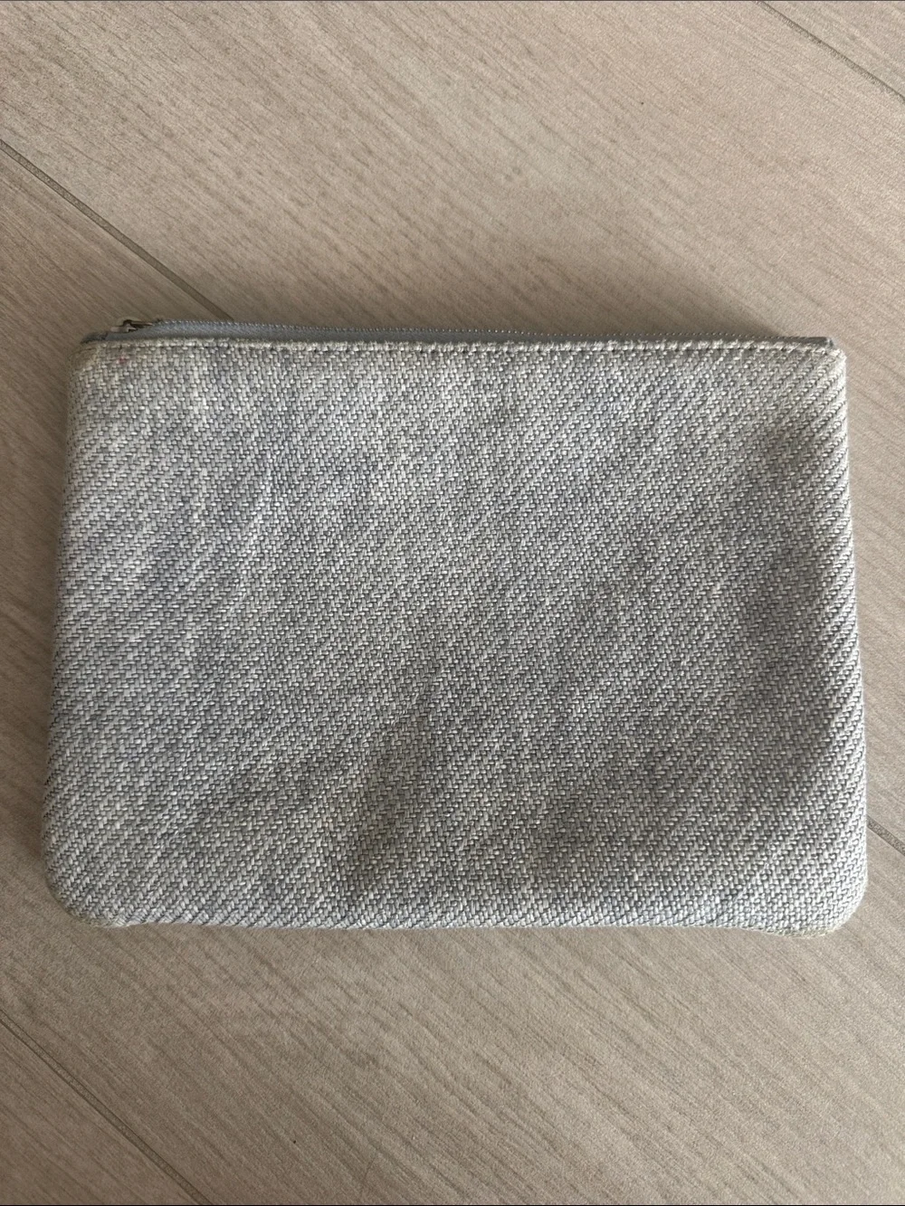 CHANEL Gray Deauville Canvas Zip Pouch with Logo Print